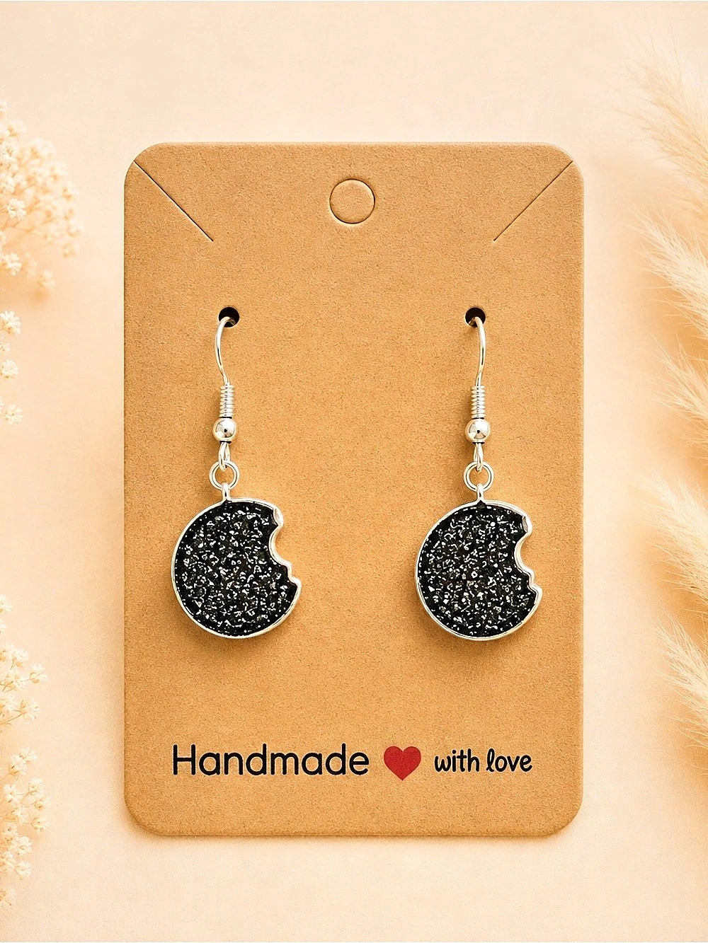 Black & Silver Cookie Bite Dangle Earrings
